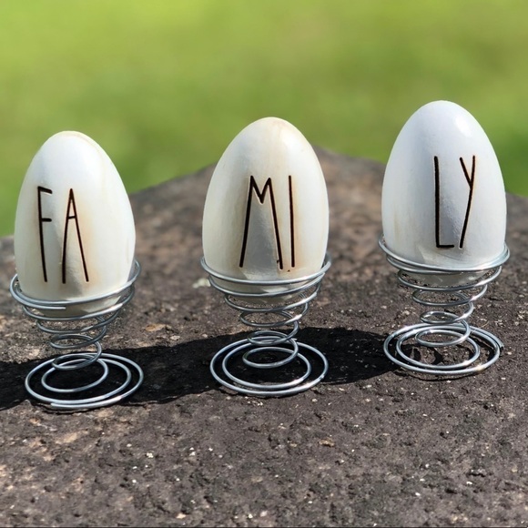 “FAMILY” Farmhouse Wood Egg with Stand Decor Set - Picture 1 of 7
